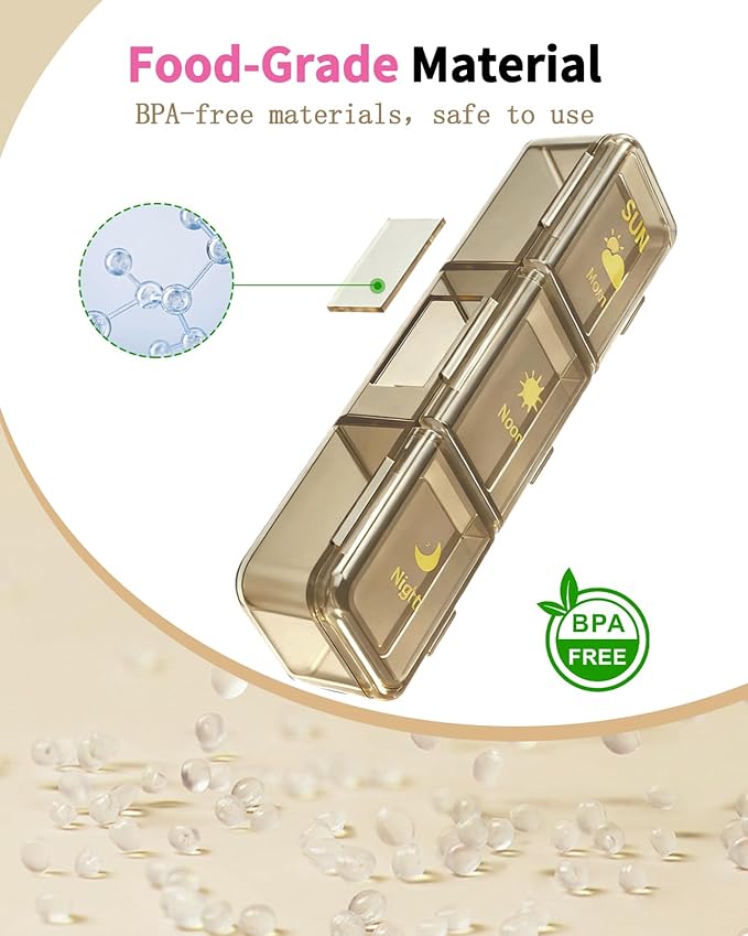 Pill Organizer 3x a Day, Large 7 Day 3 Times a Day Weekly Pill Box with 7 Detachable Pill Containers, Portable Daily Travel Medicine Pill Case Medicine Organizer for Vitamin Fish Oil Supplement, Brown