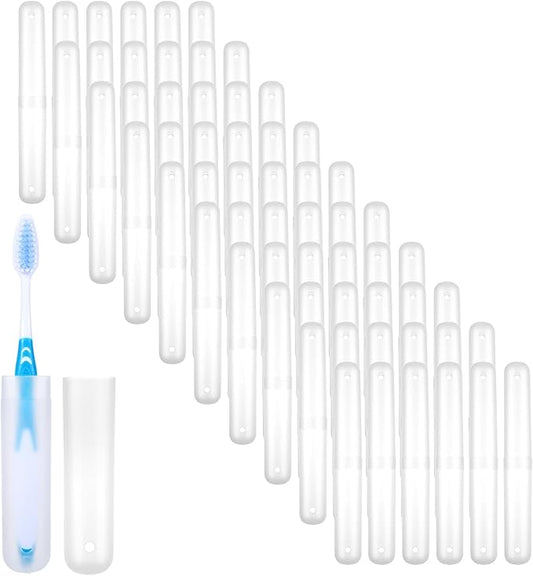 60 Packs Plastic Toothbrush Holders Bulk, Travel Toothbrush Case Covers with Ventilation Holes, 7.67 x 1.1 Inch White PP Material Toothbrushes Protectors for Home Camping Travel