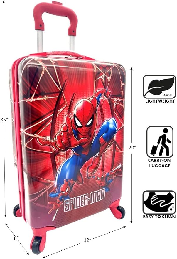 Fast Forward Kids Licensed Hard-Side 20” Spinner Luggage Lightweight Carry-On Suitcase (Spiderman - 2)