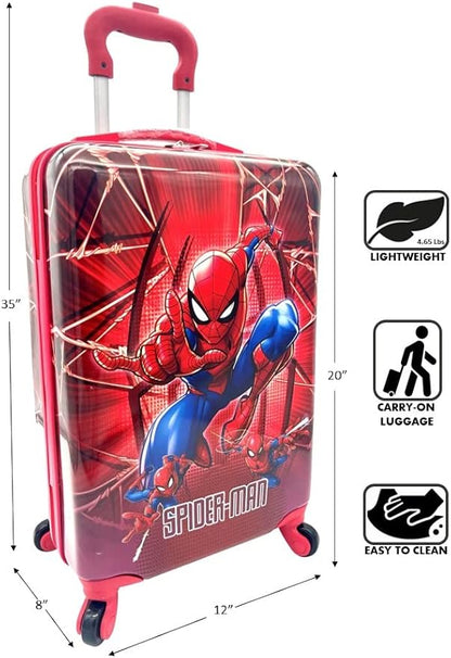 Fast Forward Kids Licensed Hard-Side 20” Spinner Luggage Lightweight Carry-On Suitcase (Spiderman - 2)