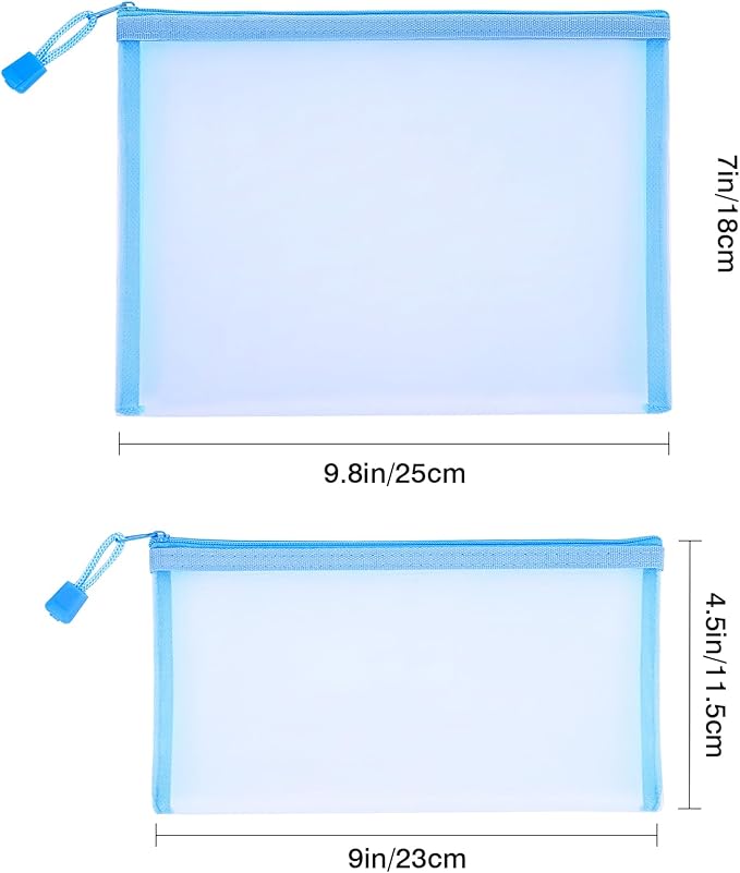 12 Pieces Zipper Nylon Mesh Pouch, Mesh Cosmetic Bags Makeup Bags Pencil Case, Multipurpose Travel Bags for Cosmetic School Office Supplies and Travel Accessories (Sky Blue, A5+B6)