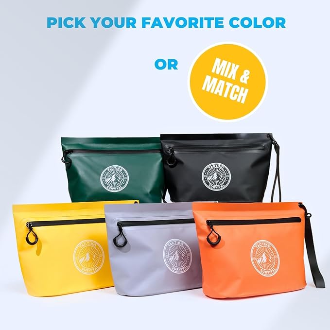 3-Pack Tactiko Heavy-Duty Splash Water Resistant Zipper Pouches - 3 L Hold-All Organizers for Dry Bags, Travel Bags (3, Yellow/Red/Gray)