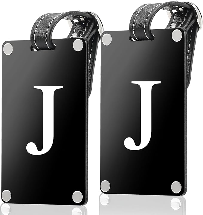 Premium 3-Layer Aluminum Luggage Tags by Fortuna - Easy to Claim, Laser-Engraved, Plastic-Free, and Eco-Friendly Luggage Tag Holders, 2-Pack, Black (J)