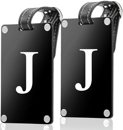 Premium 3-Layer Aluminum Luggage Tags by Fortuna - Easy to Claim, Laser-Engraved, Plastic-Free, and Eco-Friendly Luggage Tag Holders, 2-Pack, Black (J)