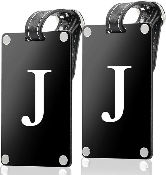 Premium 3-Layer Aluminum Luggage Tags by Fortuna - Easy to Claim, Laser-Engraved, Plastic-Free, and Eco-Friendly Luggage Tag Holders, 2-Pack, Black (J)
