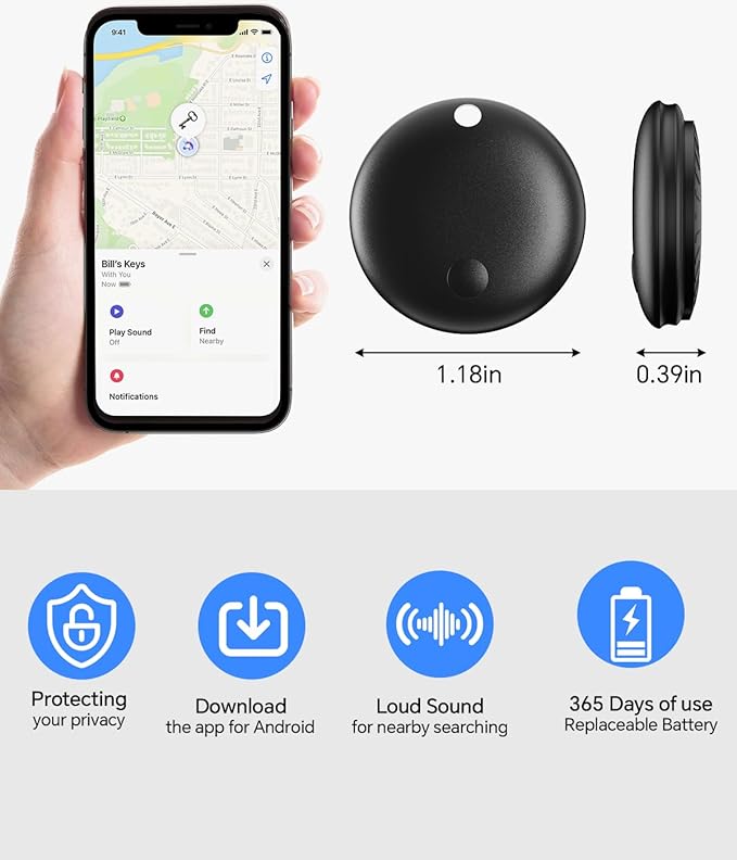 Air Tracker Tag, IP67 Waterproof Bluetooth Tracker, Keychain Finder, Item Locator for Backpacks, Suitcases and Wallets, Cars, Keys and Cameras (Android Only Black-5)