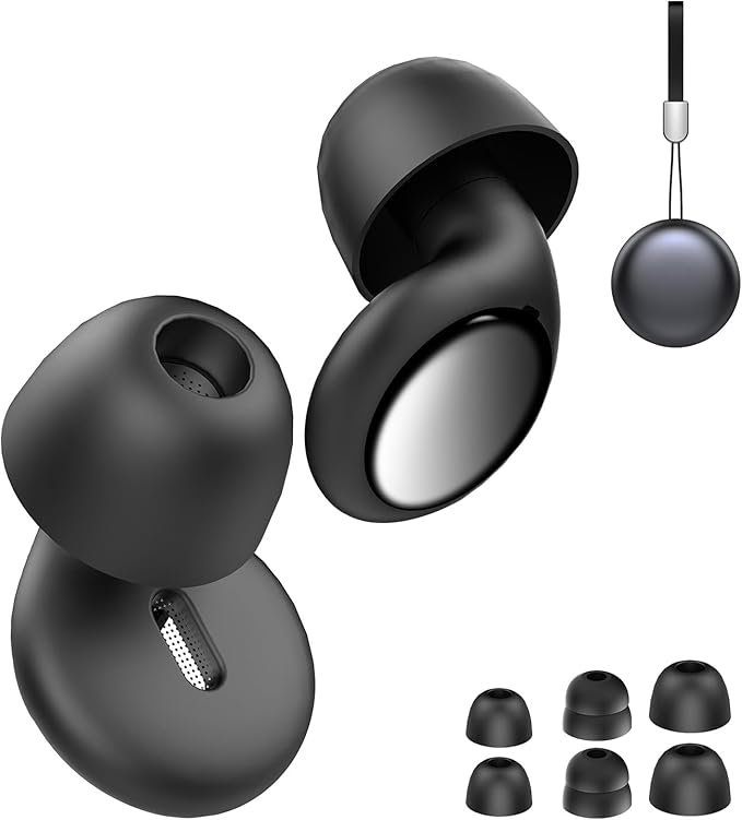 Ear Plugs, 35dB Silicone Earplugs with 4 Eartips and Carrying Case, Reusable Noise-Reducing Earplugs for Sleep, Everyday Noise Relief with Clear Speech for Sleep, Work, Study, Focus, Black