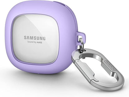 SURITCH for Samsung Galaxy Buds 2 Pro Case(2022)/Galaxy Buds 2 Case(2021)/Galaxy Buds Live Case(2020)/Galaxy Buds Pro Case(2021) Hard Clear PC Shockproof TPU Purple Cover with Silver Carabiner