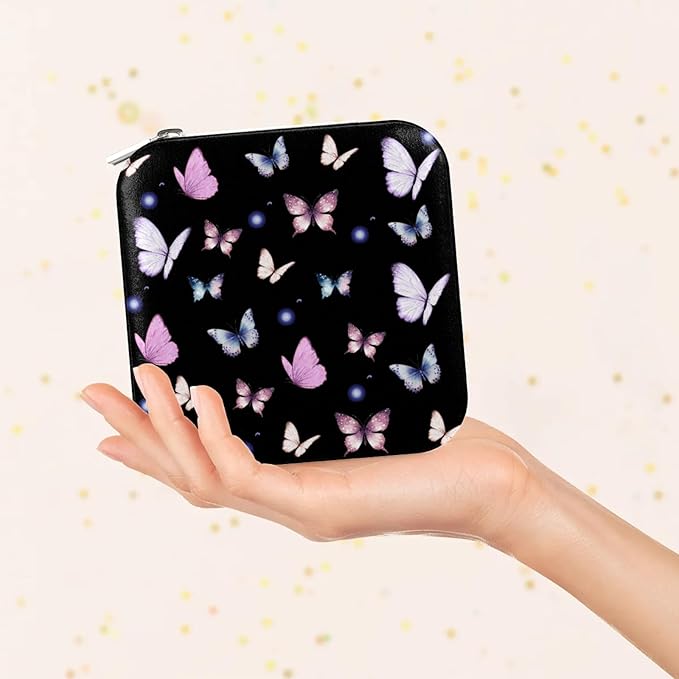 Colorful Butterfly Leather Jewelry Boxes, Black Mini Travel Jewelry Case Organizer, Dark Romance Jewelry Organizers and Storage with Mirror, Christmas and Birthday Present for Women's and Girls