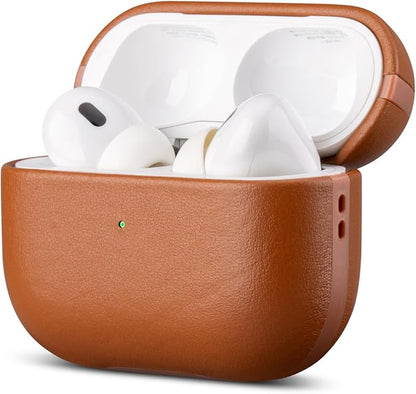 LOPIE Leather Case for AirPods Pro 2nd Generation - Handmade AirPods Pro 2 Case Cover with Lanyard - Made of Full Grain Leather - Drop Protection Hard Shell Cover - Wireless Charging Compatible, Brown