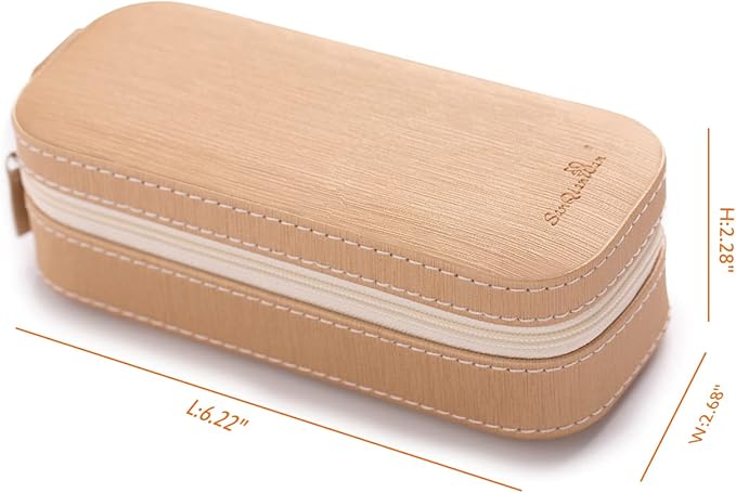 BONNY DODO Small Travel Jewelry Organizers Box for women with PU Leather Portable Mini Jewelry Case with compartments for Necklace Rings Earrings,Luxury Giftable boxes. (Champagne, S)