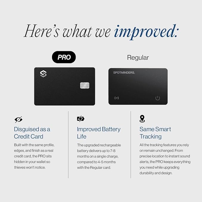 SPOTMINDERS Apple MFi Certified Credit Card Wallet Tracker PRO 4-Pack (iOS Only) Works with Apple Find My Tracking Card for Wallet Rechargeable Tag IP68 0.07in Slim iPhone Item Finder for Tags Luggage