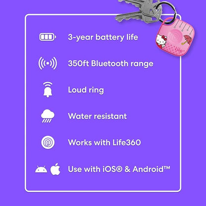 Tile by Life360 Starter Pack - Bluetooth Trackers and Item Finders for Keys, Wallets & More. Both iOS and Android Compatible. Phone Finder. 2-Pack, Mate/Slim (Tile x Hello Kitty: Rainy Day Adventures)