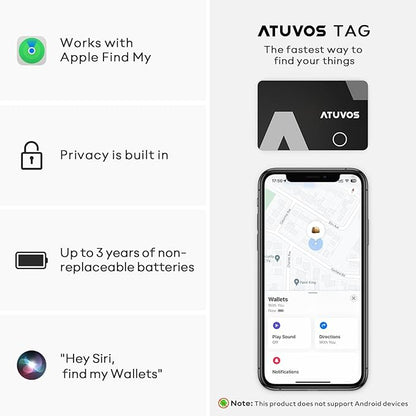 ATUVOS Wallet Tracker Card Ultra-Thin 1.6mm, Smart Air Tag Bluetooth Tracker Works with Apple Find My (iOS Only), Item Finder Tag for Luggage, Passports, 3-Year Battery Life, IP67 Waterproof, 1 Pack