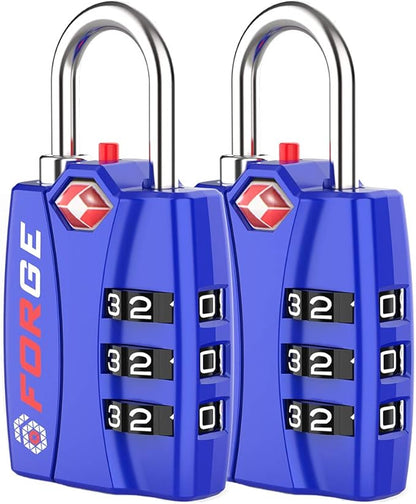 Forge TSA Locks 2 Pack - Open Alert Indicator, Alloy Body and Hardened Steel Shackle with Re-settable 3-Digit Combination