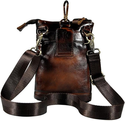 Versatile Cowhide Small Messenger Bag for Men Genuine Leather Waist Pack for Daily Use and Outdoor Activities