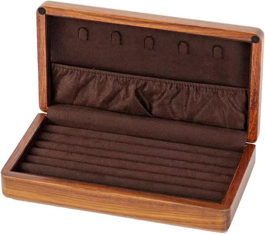 Bescott Solid Wood Rings Cufflink Earrings Box Jewelry For Travel Organizer Storage For Multiple Rings Wooden Case Holders For Women Men Gift