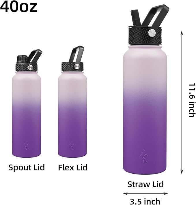 BJPKPK Insulated Water Bottles with Straw Lid, 40oz Cold & Hot Thermo, Stainless Steel Metal Water Bottle with 3 Lids, Reusable Thermo, Cups, Mugs, Tumblers -Violet