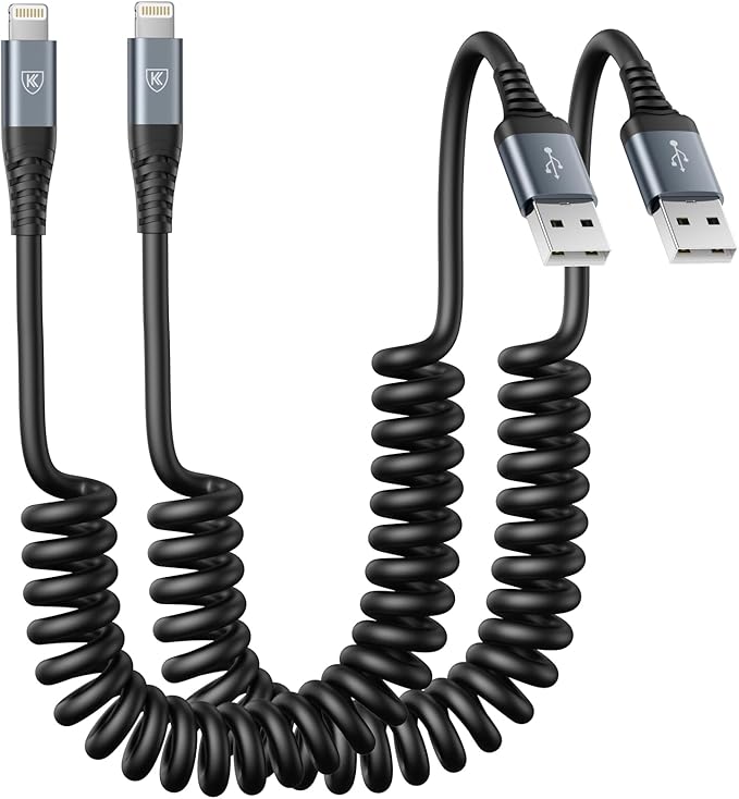 iPhone Charger Cable 6FT for Car, Coiled Lightning Cable [Apple MFi Certified] 2 Pack 6 Feet Lightning Cord Compatible with iPhone14 13/12/11 Pro Max/XS MAX/XR/XS/X/8/7/Plus/6S iPad/iPod - Black