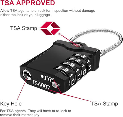 ZHEGE Travel Locks, TSA Approved Locks for Luggage, 4 Digit Cable Lock with Inspection Indicator for Luggage Suitcase, Backpack, Baggage, Easy to Read（4 Pack, Black）