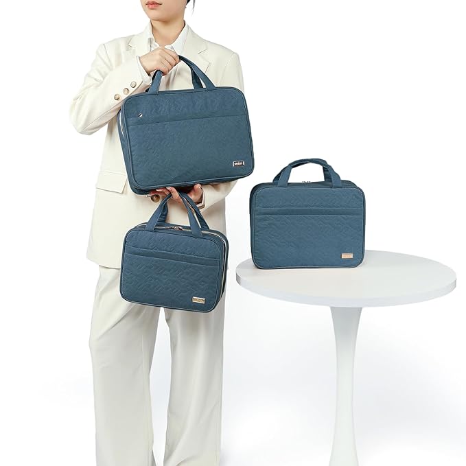 NISHEL Travel Toiletry Bag for women, Portable Hanging Organizer for Family-Sized Shampoo, Conditioner, Brushes Set, Makeup Accessories, Extra Large Size, Lake-Blue