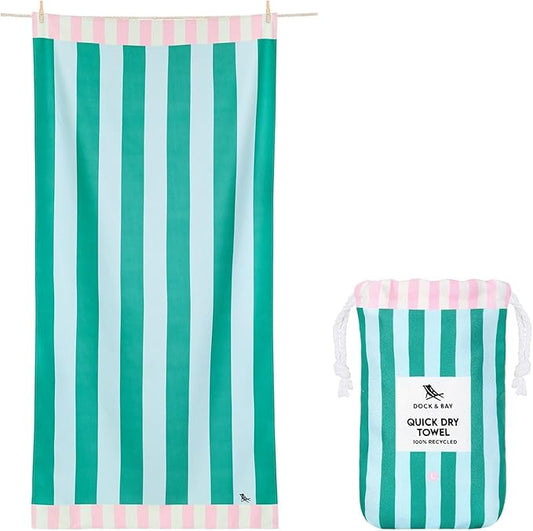 Dock & Bay Beach Towel - Quick Dry, Sand Free - Compact, Lightweight - 100% Recycled - Includes Bag - Pastel Pier - Large (160x90cm, 63x35)