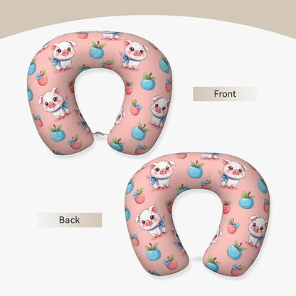 Funny Neck Pillow Support for Car Flight Rest Cute Pink Pig, Memory Foam U Shaped Decor Head Cushion for Home Outdoors Travel