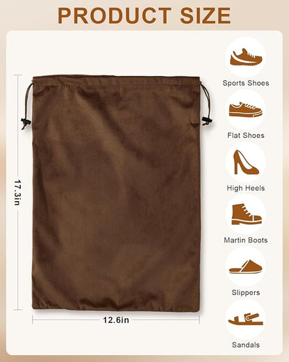 FantasyLife Shoe Bags for Travel, Washable Dust Bags for Storage & Packing, Flannel Shoe Pouch with Drawstring Closure for Purses, Handbags, Shoes & Toys (4, Mocha Mousse)