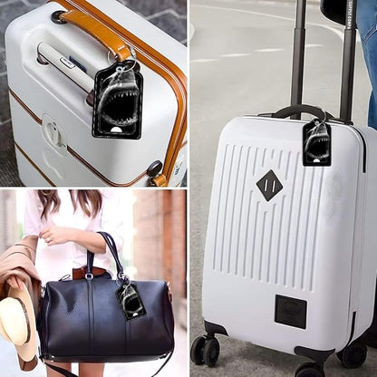 Funny PU Leather Luggage Tags 2-Pack Ocean Shark Mouth Cute Pattern Suitable for Suitcase Stainless Steel Loop and Address Card Essential for Cruise and Airport Travel for Men and Women