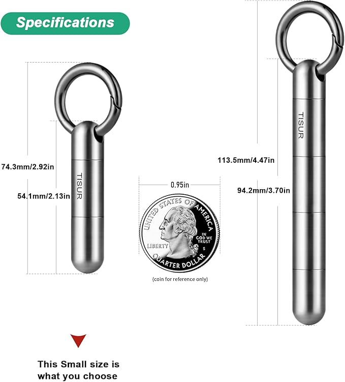 TISUR Small Keychain Pill Holder, Titanium Pill Case Waterproof Pill Fob for Travel Purse Pocket Pill Container Box,Small Pill Organizer