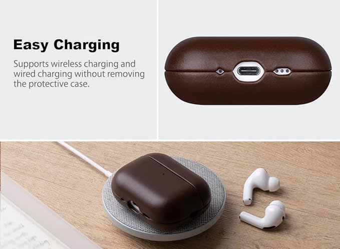 for AirPods Pro 3 Leather Case Cover - Leather from Cow Hide, Handmade Drop Protective Hard Cover, Qi and MagSafe Charging Compatible - for AirPods Pro 3rd Generation Case - Coffee Brown