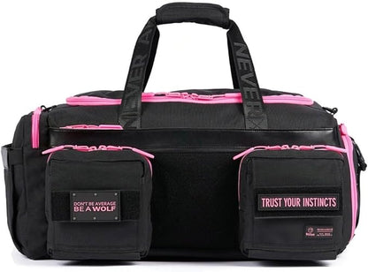 WOLFpak Ultimate 40L Gym & Travel Duffle Bag | Heavy-Duty Gear Bag w/Durable Waterproof 1000D Oxford Material | Hard Shell Base, Laptop Sleeve, Custom Patch Options | (Black Neon Pink)