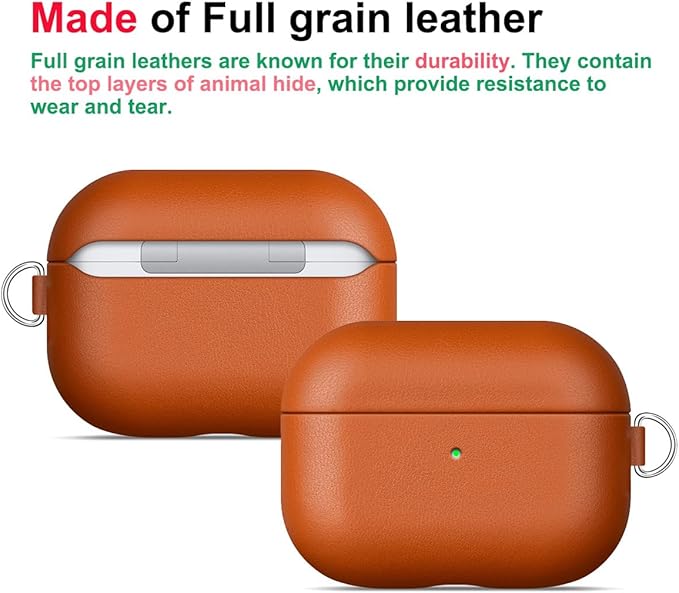 Lopie Leather Case for AirPods Pro 2, Handmade for AirPods Pro 2nd Generation Case Cover with Keychain & Cleaner Kit, Protective Hard Shell Cover, Fully-Wrapped with Top Grain Leather - Brown