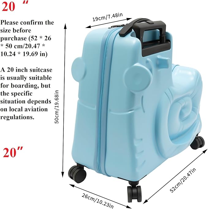 CNCEST 20" Kid's Ride-On Travel Suitcase with Wheels, Carry Trolley Luggage with Password Lock, Children's Ride-On Trolley for Children's Day Gift, Festival Gift