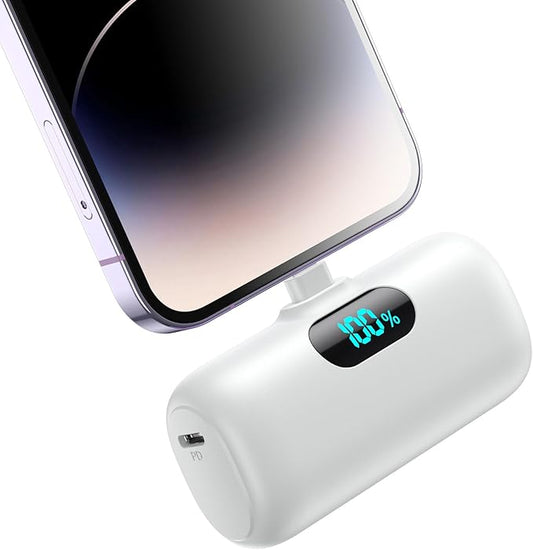 Mini Portable Charger for iPhone,Upgraded 5000mAh PD Fast Charging Battery Pack,LCD Display Cute Power Bank Portable Phone Charger for iPhone 14/14 Pro Max/13/13 Pro/12 Pro/11/XS/XR/X/8/7/6-White