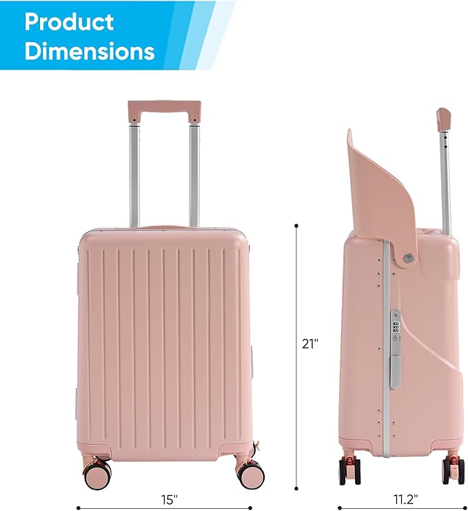 20'' Luggage with Child Seat, Ride On Suitcase with Shockproof Silent Spinner Wheels, TSA Lock, Carry On Luggage with Foldable Backrest, Bag Hook for Kids.