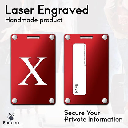 Premium 3-Layer Aluminum Luggage Tags by Fortuna - Easy to Claim, Laser-Engraved, Plastic-Free, and Eco-Friendly Luggage Tag Holders, 2-Pack, Red (X)