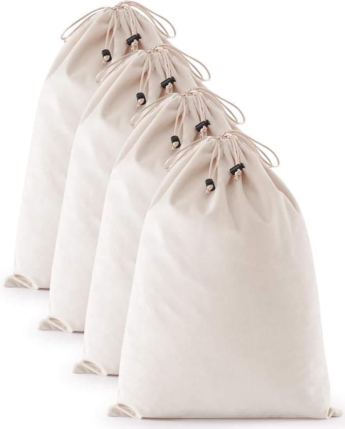 FantasyLife Shoe Bags for Travel, Washable Dust Bags for Storage & Packing, Flannel Shoe Pouch with Drawstring Closure for Purses, Handbags, Shoes & Toys (4, Beige)