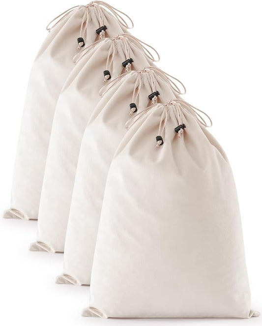 FantasyLife Shoe Bags for Travel, Washable Dust Bags for Storage & Packing, Flannel Shoe Pouch with Drawstring Closure for Purses, Handbags, Shoes & Toys (4, Beige)