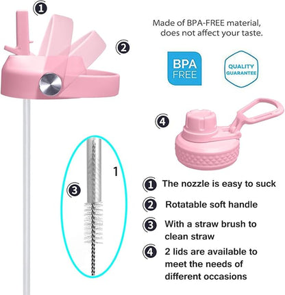 SENDESTAR 32oz Water Bottle Wide Mouth Stainless Steel Vacuum Insulated Double Wall with Straw Lids Fit in Any Car Cup Holder,Peach