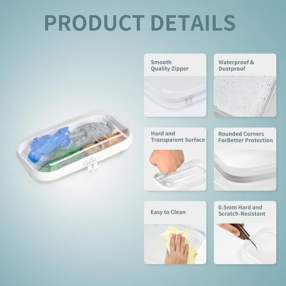 Set of 2 - Hard Sided Clear Zipper Case for Storage - Professional-Grade Plastic Hard Shell Zippered Organizers, Cosmetic Bag, Snack Bins