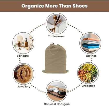 LFH Cotton Rich Shoe Storage Bags with Drawstring, Dustproof Breathable Reusable Organizer, Perfect For Travel, Dorm, Hotel, College, Gym, Easy to Carry, Machine Washable 8"x17" (Pack of 4) - Chambray