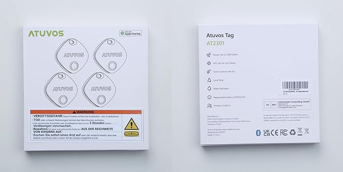 ATUVOS Air Tracker Tags-4 Pack, Bluetooth Luggage Tracker Works with Apple Find My APP (iOS Only, Not for Android), Keys Finder and Item Locator for Luggage, Backpack, Suitcases, Replaceable Battery