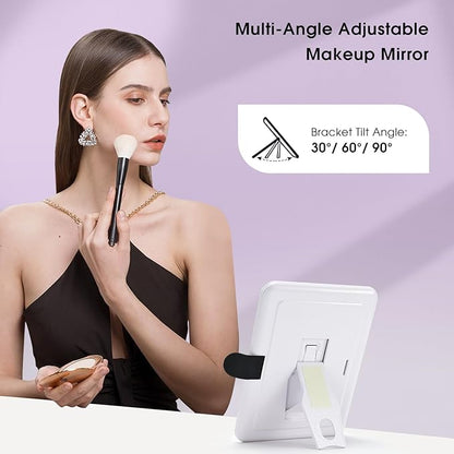 Leather Makeup Case with LED Lighted Mirror 11.4 Inch Travel Makeup Bag Adjustable Brightness in 3 Colors Cosmetic Organizer Artist Storage Bag with Dividers Brush Holder Bag Vanity Shiny Purple