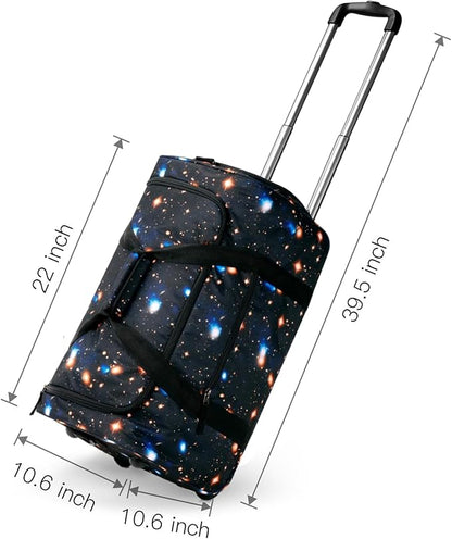 Choco Mocha Boys Galaxy Suitcase with Wheels Kids Black Rolling Duffle Bag for Camping Teen Boys Toddler Luggage Bag for Travel, 22inch