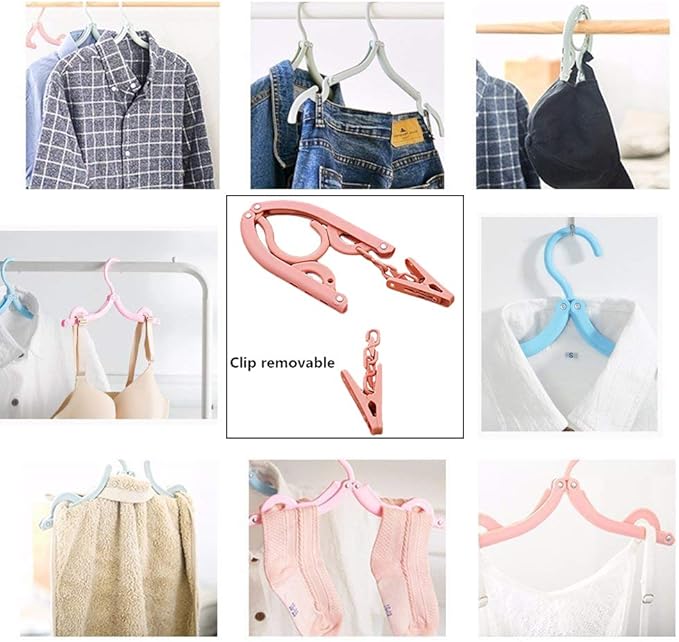 Portable Folding Travel Clothes Hangers12 Pcs with 24 Pcs Clips,with 1 Pcs Clothesline,for Scarves Suits Trousers Pants Shirts Socks Underwear Clothesp