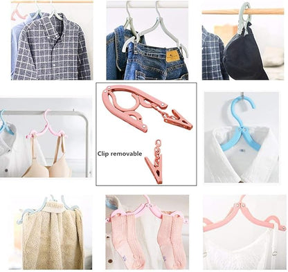 Portable Folding Travel Clothes Hangers12 Pcs with 24 Pcs Clips,with 1 Pcs Clothesline,for Scarves Suits Trousers Pants Shirts Socks Underwear Clothesp