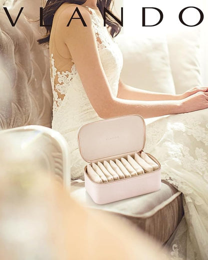 Vlando Teacher Gifts for Women,Jewelry Box with 12 Velvet Jewelry Bags Travel Jewelry Case for Girls Jewelry Organizer for Travelers Birthday Gift Ideas for Women (Pink)