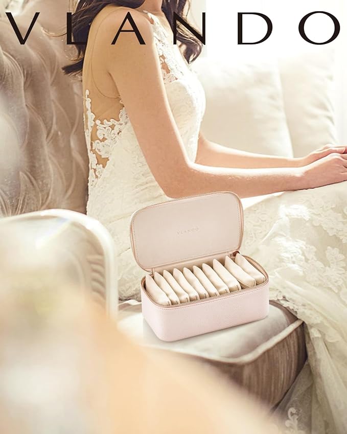 Vlando Jewelry Box with 12 Velvet Jewelry Bags Travel Jewelry Case for Girls Jewelry Organizer for Travelers Birthday Christmas Gift Ideas for Women (Pink)