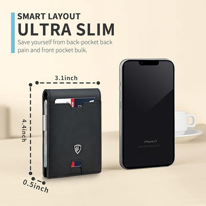 RUNBOX Mens Slim Wallet with Money Clip RFID Blocking Bifold Credit Card Holder for Men with Gift Box